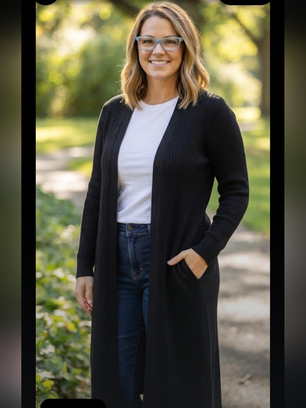 White House Black Market Black Open-Front Ribbed Long Cardigan - Women